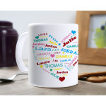 Mug personnalis prnoms - coeur famille
