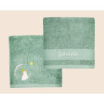 Serviette personnalise brode pour enfant - pingouin vert