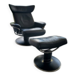 1 fauteuil stressless modèle jazz - cuir noir et son ottoman 1 fauteuil stressless modèle jazz - cuir noir et son ottoman