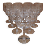10 anciens verres  vin en verre souffl et gravs main