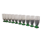 10 fltes  champagne en verre  pied vert, annes 30