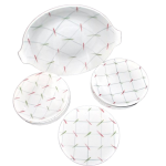 11 assiettes à dessert et plat à tarte vintage en céramique à décor de carreaux 11 assiettes à dessert et plat à tarte vintage en céramique à décor de carreaux
