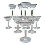 11 verres bistrot cul de bouteille avec liser� argent�, d�but xxeme