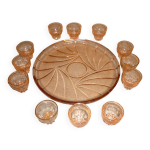 12 verres  liqueur sur plateau en verre rose