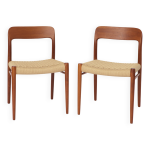 2 des 12 chaises de salle � manger niels otto moller, mod�le 75, teck, ann�es 1950