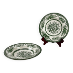 2 assiettes creuses anciennes faence anglaise verte, fin xixe
