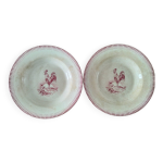 2 assiettes creuse terre de fer gien modele chantecler rouge coq