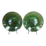 2 assiettes plates vintage verte en verre tremp vereco france