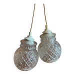2 baladeuses suspensions en verre moul vintage