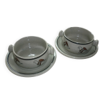 2 bols avec petites assiettes en gre s core en