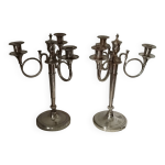 2 candlabres bougeoirs chandeliers cor de chasse mtal argent