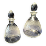 2 carafes  liqueur en verre grav, annes 1930 1940