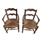 2 chaises anciennes en bois et paille
