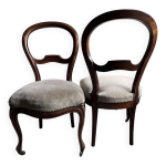 2 chaises anciennes de style louis philippe recouvertes de velours uni gris