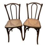 2 chaises bistrot en bois et cannage