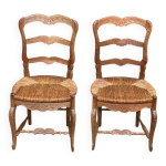 2 chaises bois massif chne sculpt et paille louis xv