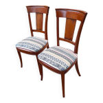 2 chaises en bois massif vernies  galette  ethnic