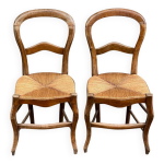2 chaises louis philippe bois massif courb et paille