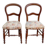 2 chaises louis philippe bois massif courbé et tissu fleurs 2 chaises louis philippe bois massif courbé et tissu fleurs