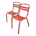 2 chaises style tolix en mtal rouge, france 1950