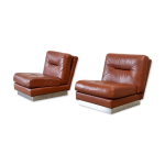 2 chauffeuses en cuir cognac par jacques charpentier 2 chauffeuses en cuir cognac par jacques charpentier