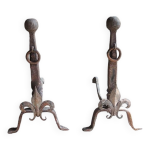 2 chenets anciens en fonte fleur de lys