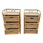 2 commodes chevets bambou et rotin vintage des annes 1970