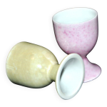 2 coquetiers vintage en porcelaine jaune et rose