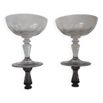 2 coupes  champagne anciennes en verre souffl facett