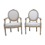 2 fauteuils cabriolets louis xvi en chne massif, poque 18me