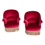 2 fauteuils crapauds anciens en velours rouge