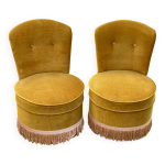 2 fauteuils crapauds en velours jaune moutarde dor du 19me