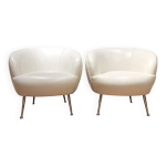 2 fauteuils en cuir blanc, annes 1980