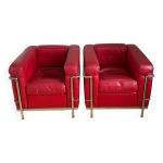 2 fauteuils lc2 le corbusier rouge cassina 2 fauteuils lc2 le corbusier rouge cassina