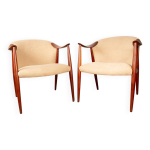 2 fauteuils scandinaves en teck et tissu neuf mod�le tyrol, gerhard berg.