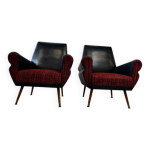2 fauteuils vintage noirs et rouges