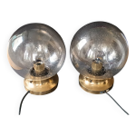 2 lampes de table globes bullés et laiton limburg 1970 2 lampes de table globes bullés et laiton limburg 1970