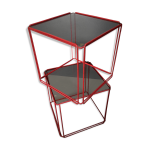 2 tables d'appoint, chevets cubes en mtal filaire rouge et verre