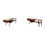 2 tables basses '210', bois de teck et cramique, par alfred hendrickx, belform