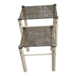 2 tables basses gigognes industrielles beige en verre yves boutboul 1970