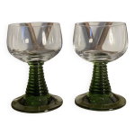 2 verres  vin blanc bicolores, annes 70