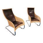 2 x chaise longue lourde en rotin / cuir marron années 1990 très bon état 2 x chaise longue lourde en rotin / cuir marron années 1990 très bon état