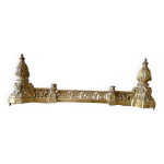 3 accessoires de chemine en bronze dor 2 chenets et 1 barre de foyer