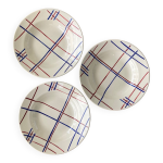 3 assiettes creuses anciennes badonvillier, traits entrecroiss rouges et bleus