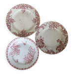 3 assiettes plates antiques dpareilles terre de fer rouge