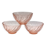 3 bols verre rose vintage, rosaline arcoroc france