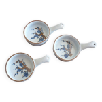 3 cassolettes caquelons en céramique motif branchages bleu et marron 3 cassolettes caquelons en céramique motif branchages bleu et marron