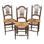 3 chaises en bois et paille, dcor de gerbe de bl