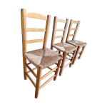 3 chaises pailles vintage, meubles siges anciens