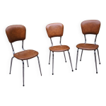 3 chaises en simili cuir et acier, annes 50 - 60